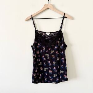 Mason & Belle Lace Edge Camisole in Black and Pink Floral Size L